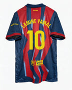 Red and blue sports jersey with 'Lamine Yamal' and number '10' on a white background