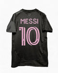 Black sports jersey with 'Messi 10' printed on the back against a white background