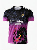 Futuristic sports jersey with dragon design and Emirates branding on a white background