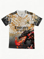 T-shirt with dragon design and Emirates logo on a white background